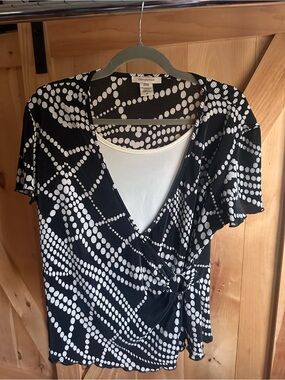 Covington Black and White Polka Dot Blouse with Side Tie